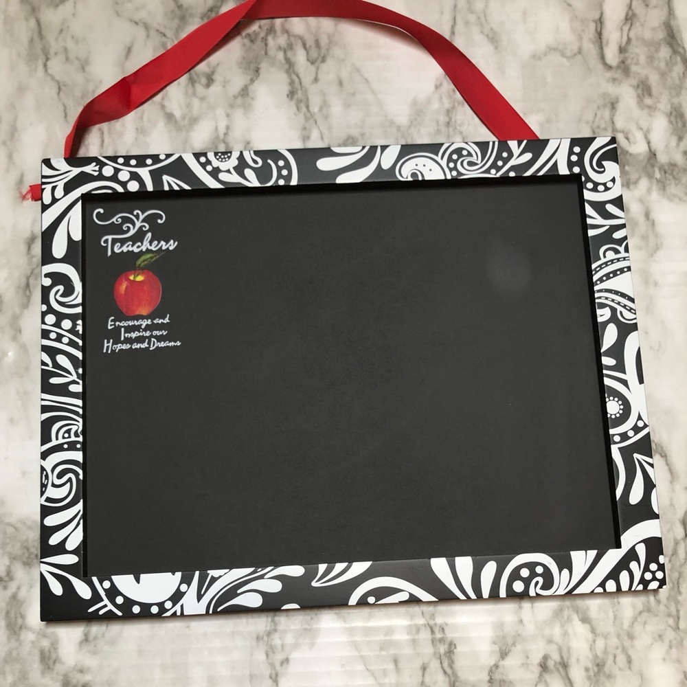 Black and White Teacher Chalkboard with Red Ribbon